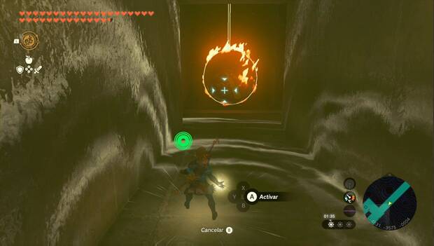 The Legend of Zelda: Tears of the Kingdom - Templo del Trueno: bolas de fuego del pasillo