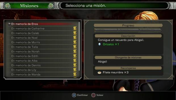 Bloodstained - Guarida de los bégimos: misiones de Abigail
