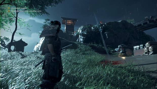 Ghost of Tsushima - Prólogo: sendero con escaleras y puente en el castillo