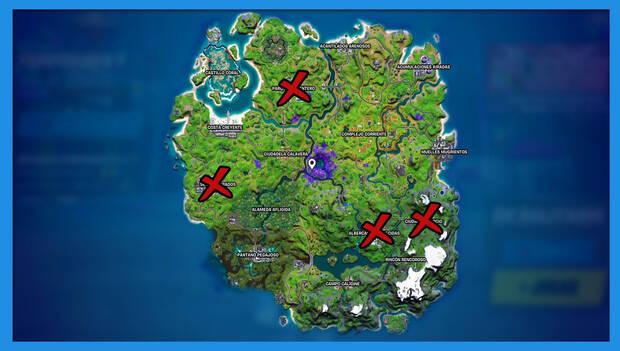 Fortnite - Destruye objetos en Parque Placentero, Ciudad Comercio, Albercas Adormecidas o Semillero Sagrado, ubicaciones