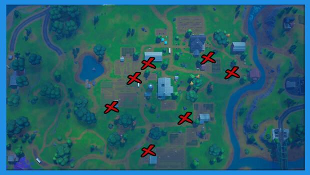 Fortnite - Coloca vacas señuelo en granjas: vacas señuelo en Complejo Corriente