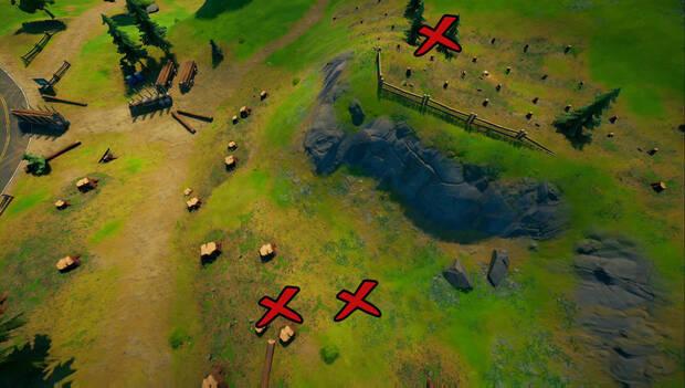 Fortnite - Planta árboles en Colina corta, Camioneta del Dúo Cubierto o Radio FN: árboles en Colina Corta