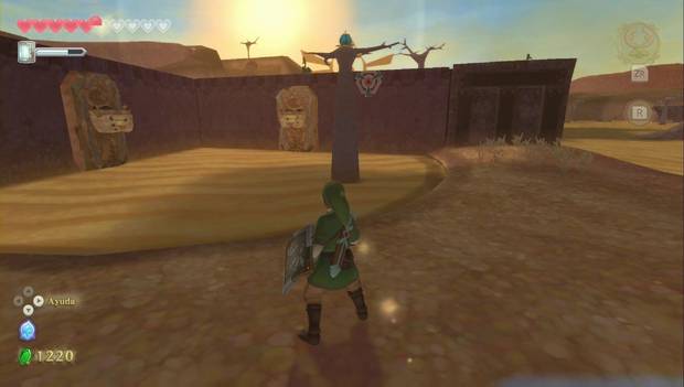 The Legend of Zelda Skyward Sword HD - Desierto de Lanayru: torre con una bomba en el desierto