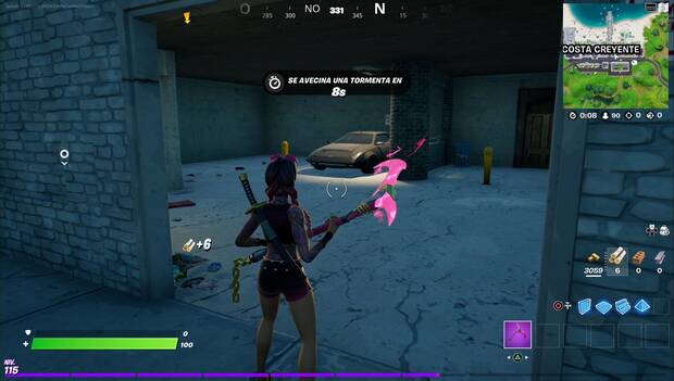 Fortnite Battle Royale - Alcanza la velocidad máxima en un Whiplash: Whiplash en el garaje de Costa Creyente