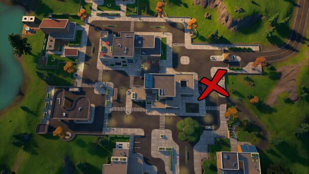 Fortnite Battle Royale - Completa pruebas contrarreloj de Whiplash: punto de inicio de la contrarreloj en Albercas Adormecidas