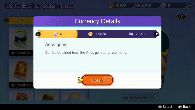 Pokémon Unite - Gemas Aos: menús con gemas Aos