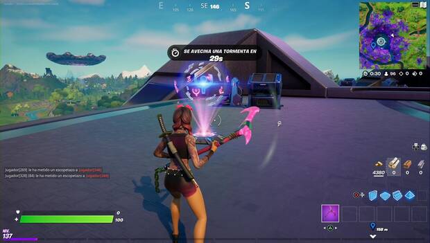 Fortnite Battle Royale - Rift Tour: Utiliza una plataforma de holograma alienígena situada sobre el ovni de fiesta