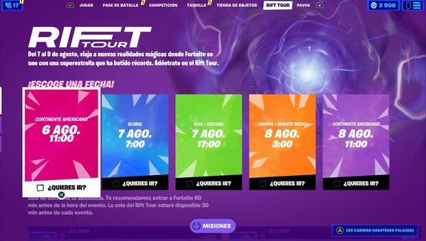 Fortnite Battle Royale - Rift Tour: Escoge una fecha en la pestaña Rift Tour y juega una partida