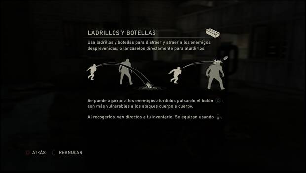 The Last of Us - Capítulo 1: Zona de cuarentena, pantalla del tutorial donde te enseñan a lanzar objetos para llamar la atención de los enemigos