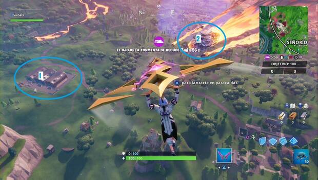 Fortnite - Taquillazo: Aterriza en Polvorín Polvoriento y luego visita el meteorito en la misma partida, localización del meteorito y polvorín polvoriento