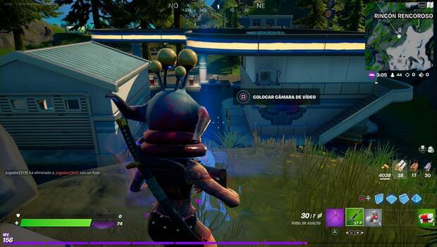 Fortnite Battle Royale - Coloca cámaras de vídeo en diferentes ubicaciones de aterrizaje de naves: cámara de vídeo en Rincón Rencoroso