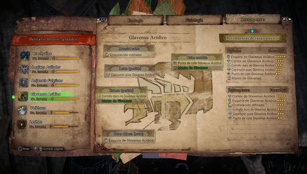 Monster Hunter World Iceborne - Glavenus Acídico: objetos que deja caer y recompensas