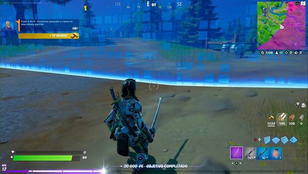Fortnite Battle Royale - Misiones de Jonesy Buceador: consumiendo carne y pescado cerca de la tormenta