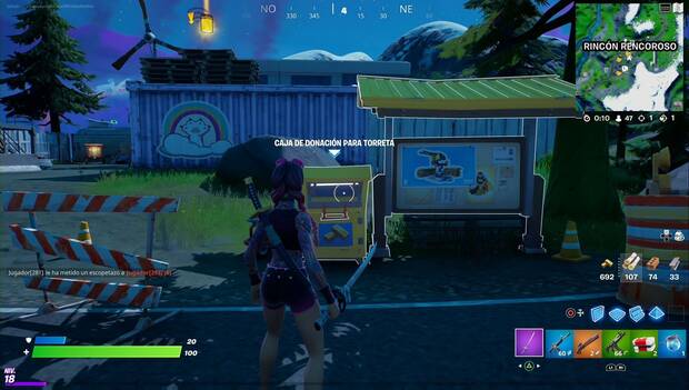 Fortnite Battle Royale - Misiones de J.B. Chimpansky: caja para los esfuerzos de guerra de Rincón Rencoroso