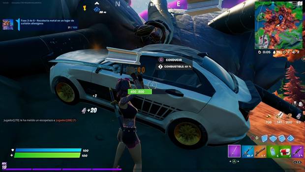 Fortnite Battle Royale - Misiones de J.B. Chimpansky: metal recolectado en una zona de colisión alienígena