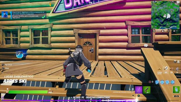 Fortnite Battle Royale - Misiones de Jonesy Oscuro: personaje agachado a 10 metros o menos de un oponente