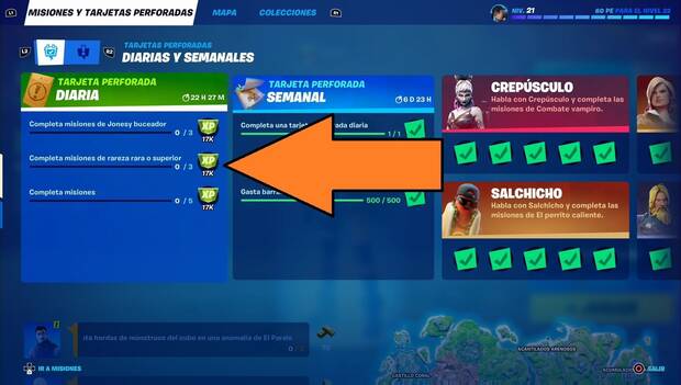Fortnite Battle Royale - Misiones de la Semana 1: tarjeta perforada diaria