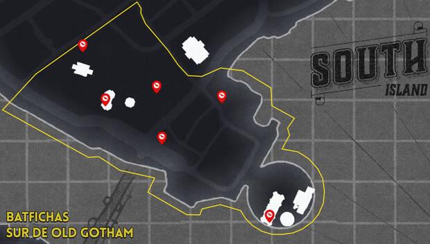 LEGO Batman: El Legado del Caballero Oscuro - Localizaci�n de todas las Batfichas en la zona del mapa Sur de Old Gotham