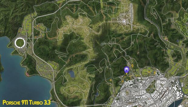 Forza Horizon 6 - Ubicaci�n en el mapa del granero con el coche abandonado Porsche 911 Turbo 3.3