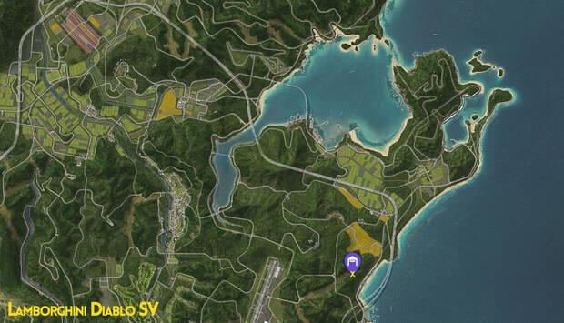 Forza Horizon 6 - Ubicaci�n en el mapa del granero con el coche abandonado Lamborghini Diablo SV