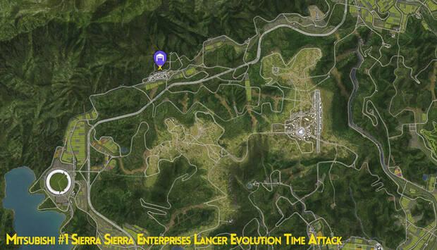 Forza Horizon 6 - Ubicaci�n en el mapa del granero con el coche abandonado Mitsubishi 1 Sierra Sierra Enterprises Lancer Evolution Time Attack