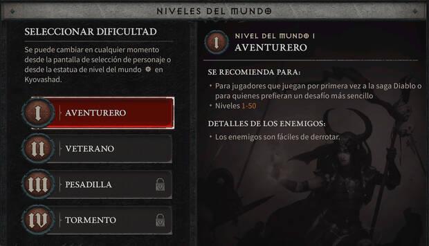 Diablo 4 - Nivel de mundo 1 - Aventurero