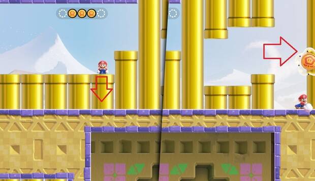 Super Mario Bros. Wonder - Localización de la Ficha Maravilla #5 en Partida de búsqueda - Parque de tuberías
