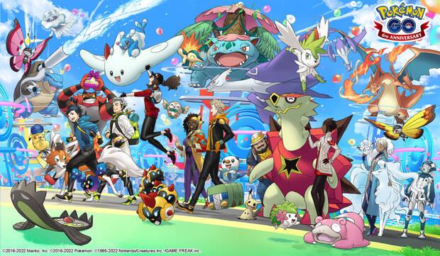 Ilustración del sexto aniversario de Pokémon GO