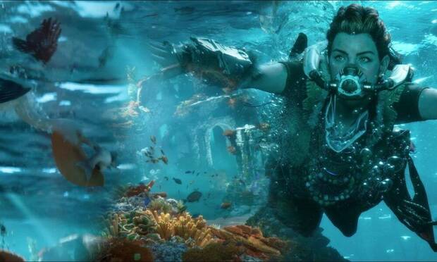 Aloy buceando en Horizon Forbbiden West