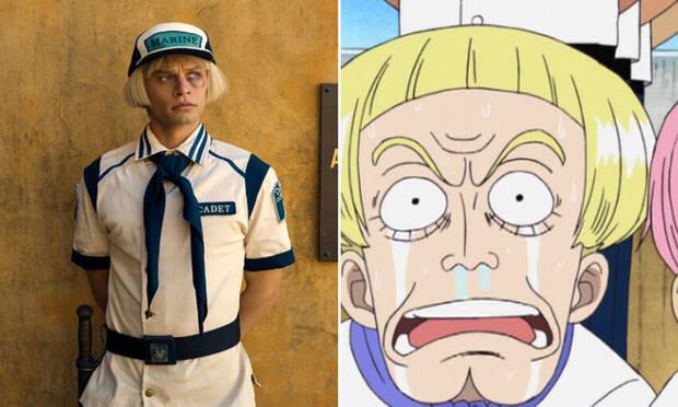 Personaje de One Piece Helmeppo y actor Aidan Scott