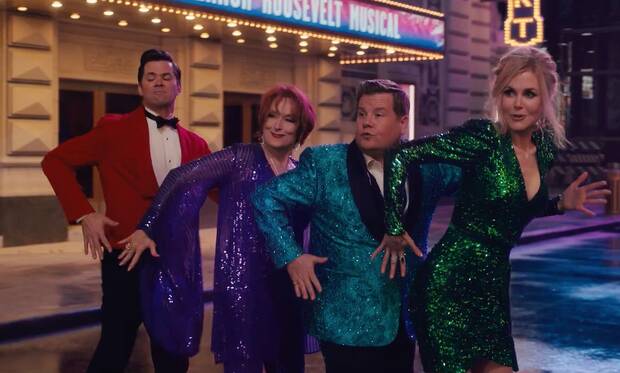 James Corden, Nicole Kidman y Meryl Streep en The Prom