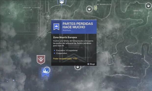 Destiny 2 cómo conseguir Ruina del Diablo - ubicación aventura Partes perdidas hace mucho