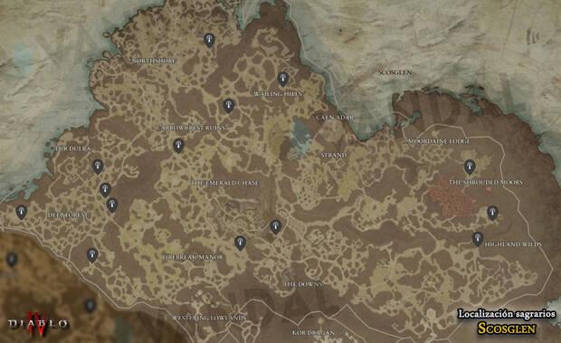 Diablo 4 - Localización de todos los sagrarios en Scosglen