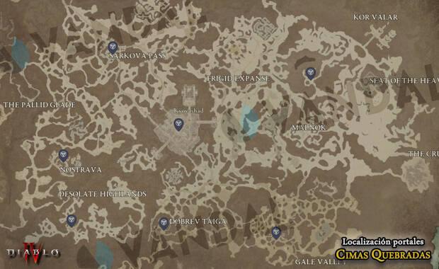 Diablo 4 - Localización en el mapa de todos los transportadores de Cimas Quebradas