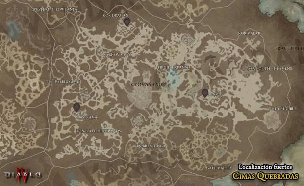 Diablo 4 - Localización de todos los fuertes en Cimas Quebradas