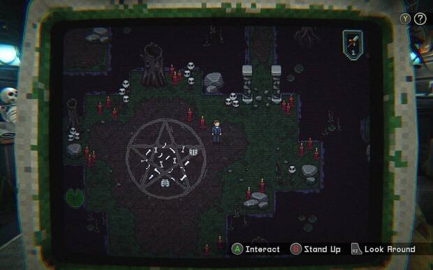 En una de las salas hay un ordenador al que podemos acceder para jugar la aventura retro complementaria.