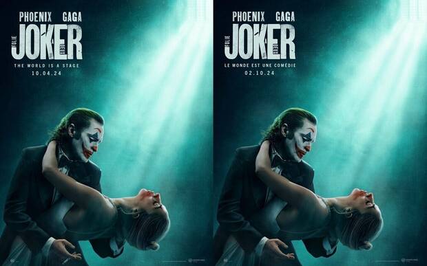Comparativa del póster de Joker 2 sin censura y con censura en Francia