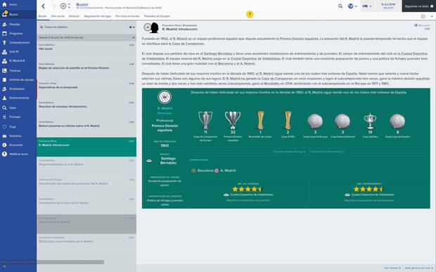 Una vez escojamos un club, seremos recibidos por su directiva, sus máximos responsables y deberemos marcar una serie de objetivos deportivos para la temporada.