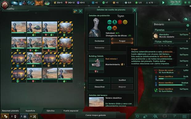 Cada planeta habitable tiene una serie de casillas que debemos distribuir para garantizar energía o comida, evitando el paro y las quejas de los habitantes.
