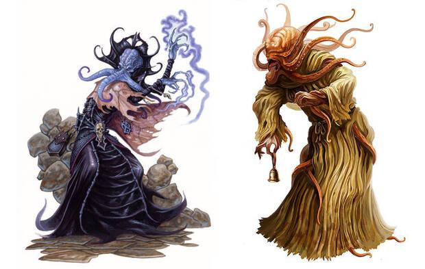 A la izquierda un hechicero illithid del suplemento Lord of Madness: The Book of Aberrations de D&D; a la derecha un Mind Flayer de Demon’s Souls.