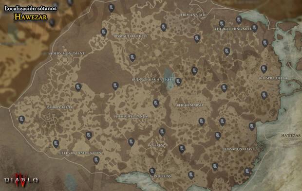 Diablo 4 - Localización de todos los sótanos en Hawezar