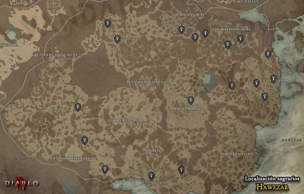 Diablo 4 - Localización de todos los sagrarios en Hawezar