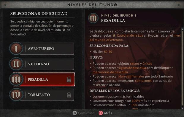 Diablo 4 - Nivel de mundo 3 - Pesadilla