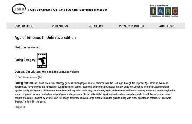 Age of Empires 2 Definitive Edition aparece clasificado por ESRB para PC Imagen 2