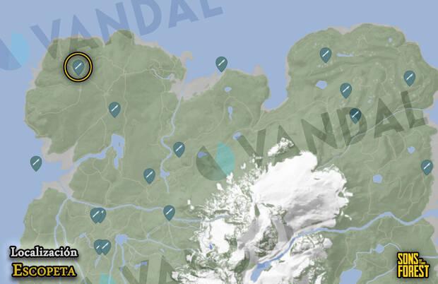 Sons of the Forest - Localización de la primera escopeta en el mapa