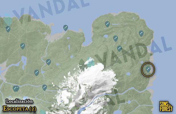 Sons of the Forest - Localización de la segunda escopeta en el mapa