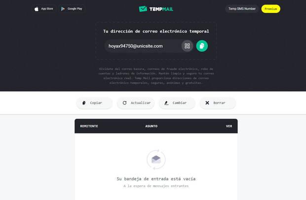 Web de correo desechable TempMail