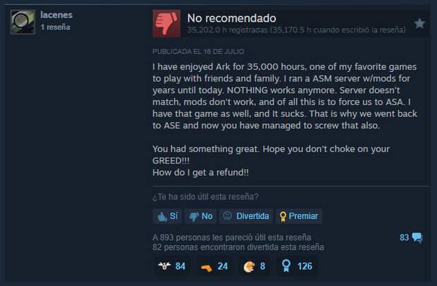 Resea negativa de ARK Survival Evolved en Steam.