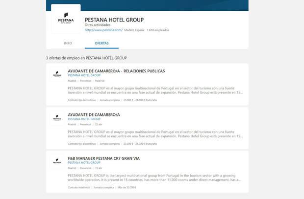 Ofertas laborales del hotel Pestana CR7 Gran V�a en Infojobs