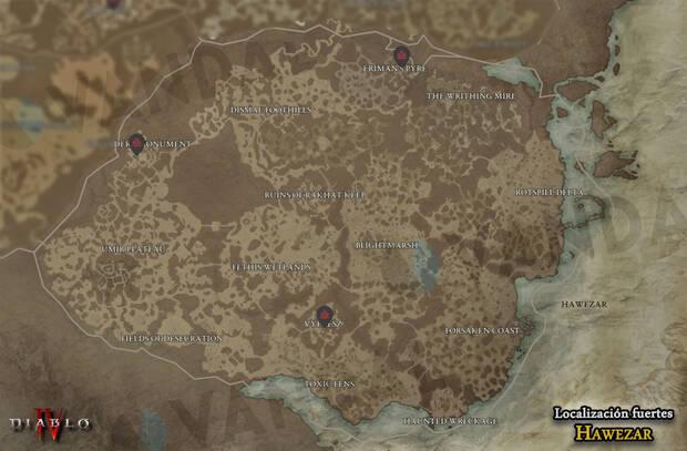 Diablo 4 - Localización de todos los fuertes en Hawezar